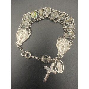 AB Crystal Bracelet Jacob's Ladder Rosary Silver Tone Crucifix Adjustable 7"